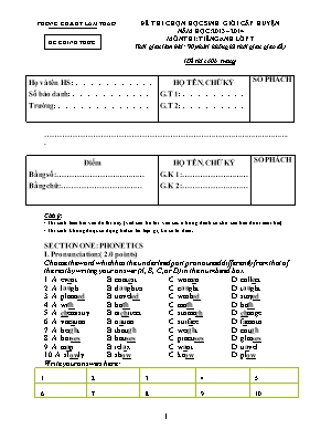 Đề thi chọn học sinh giỏi cấp huyện môn Tiếng Anh Lớp 7 - Năm học 2015-2016 - Phòng GD & ĐT Lương Tài (Có đáp án)